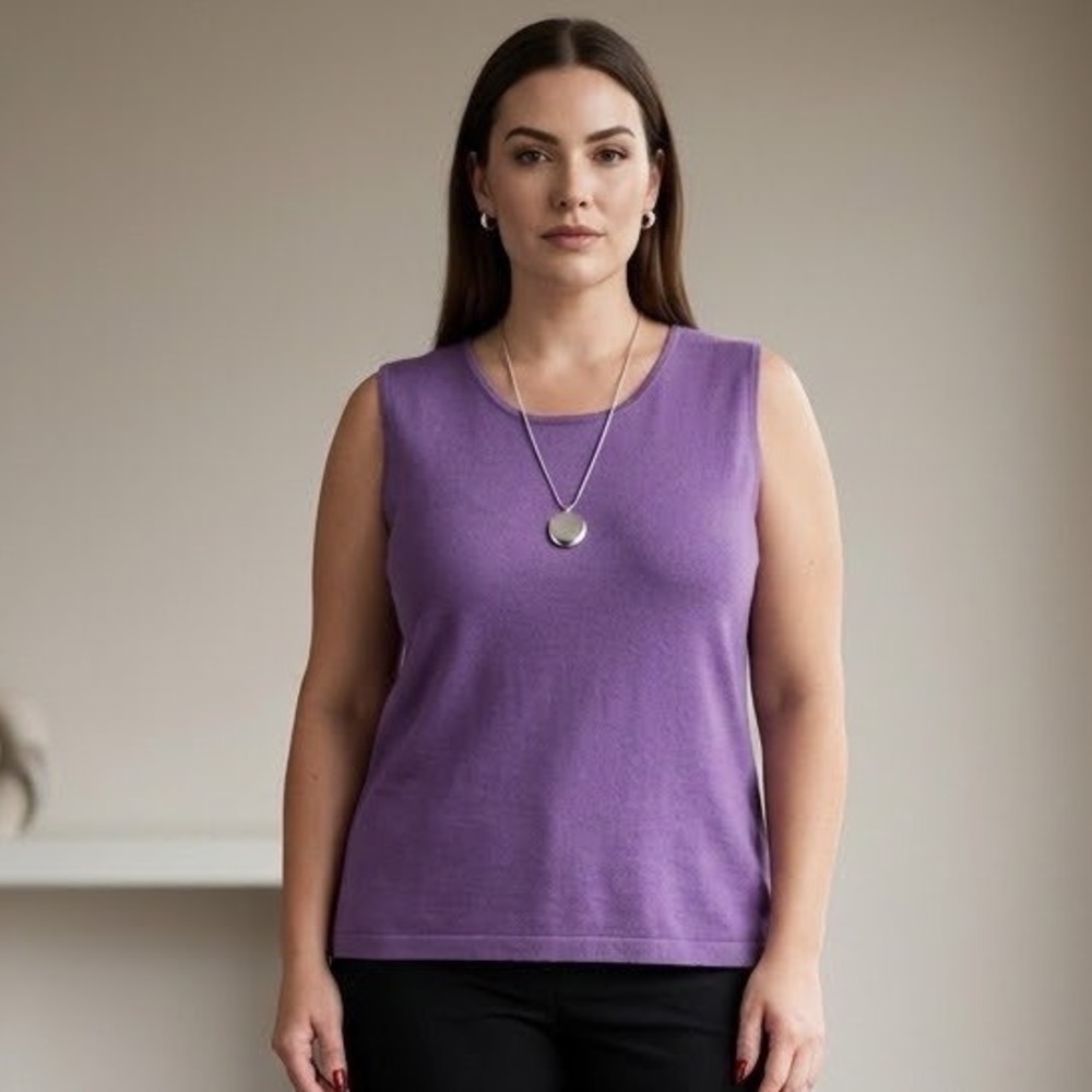 Posh Knit by Louis Dell'Olio Silk Cashmere Tank Top Purple XL Womens Shell NEW